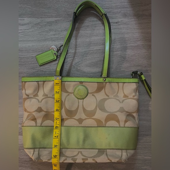 Coach Signature Khaki Lime Stripe Tote Bag - Picture 2 of 16